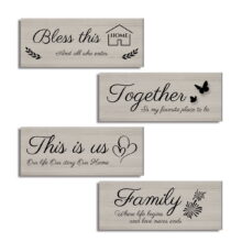 4 Pack Bathroom Wall Decor – Farmhouse Home Decor Sign Kitchen Wall Sign Wooden Family Sign Wall Art Decor Sign for Dining Room Home Decor (Light Brown)