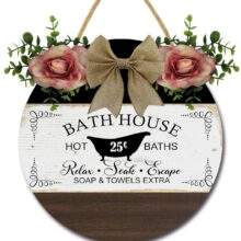 Eveokoki Bathhouse Signs for Bathroom Decor- Modern Farmhouse Bathroom Decor Wall Art- Funny Bathroom Wooden Sign Home DÃ©cor,12In