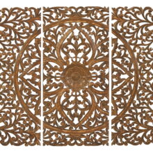 DecMode Brown Wooden Handmade Intricately Carved Floral Wall Decor (3 Count)