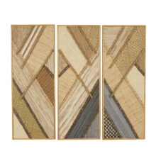 DecMode Brown Wooden Handmade Textured Mixed Media Diagonal Geometric Wall Decor (3 Count)