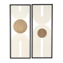 DecMode Cream Wooden Layered Arch Geometric Wall Decor with Gold Circle Accents (2 Count)