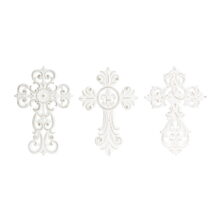 DecMode White Wooden Carved Cross Cross Wall Decor (3 Count)