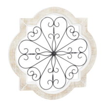 DecMode White Wooden Scroll Wall Decor with Metal Scroll Work