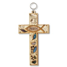 My Daily Styles Wooden Christian Faith Cross with Simulated Gemstones Wall Plaque Decor