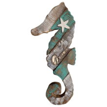 Rustic Wooden Nautical Hanging Handcarved Seahorse Wall Decor,Distressed Seahorse Wall Sculpture