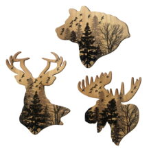 WAIU Wildlife Wooden Head Wall Hanging Woodland Wall Decor Set of 3