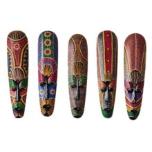 Wooden Mask Wall Hanging Solid Wood Carving Painted Wall Decor Bar Home African Mask Crafts A