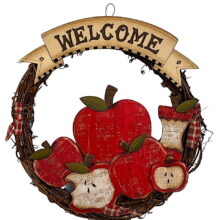 Wreath Apple Welcome Wall Door Room Decor Hanging Wooden Art Home Office Indoor Outdoor 12″ D