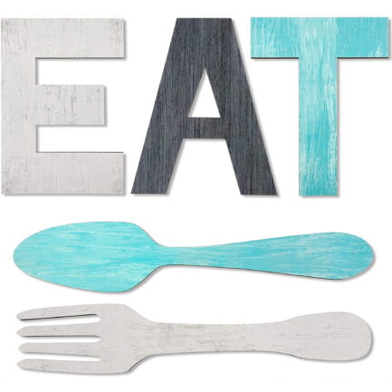 LWXQWDS EAT Sign for Kitchen Decor, Rustic Fork and Spoon Wall Art Decorative Wooden Sign